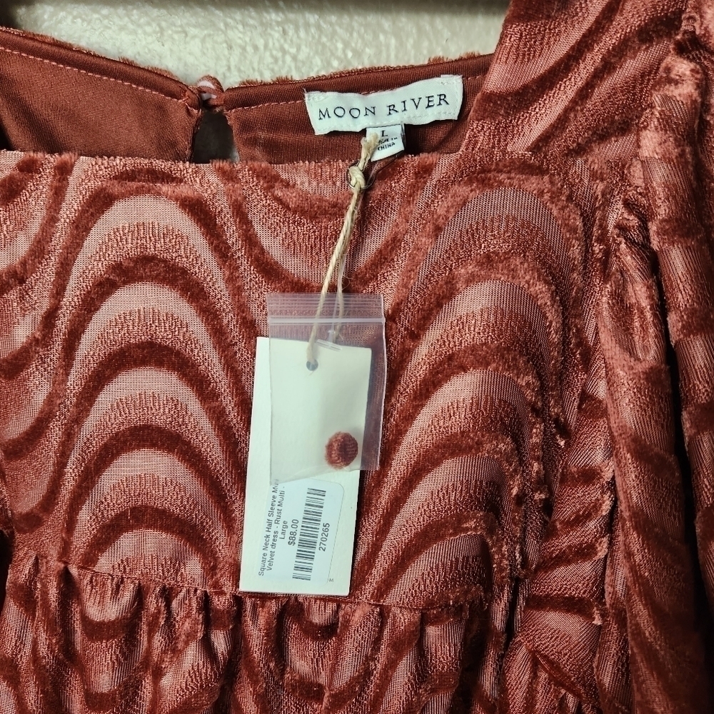 Moon River Rust Square Neck Half Puff Sleeve Mini… - image 6
